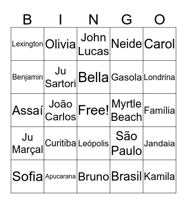 Family Bingo Night! Bingo Card