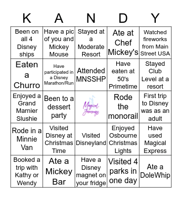 Bingo With Kandy Bingo Card