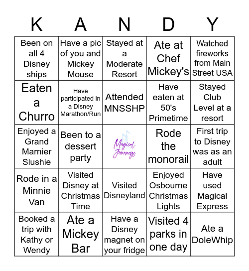 Bingo With Kandy Bingo Card