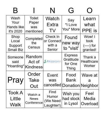 BINGO for SOCIAL DISTANCING Bingo Card