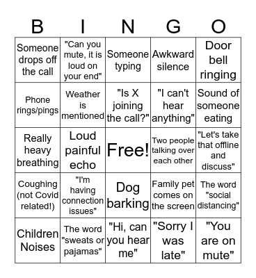 Social Distancing Conference Call Bingo! Bingo Card