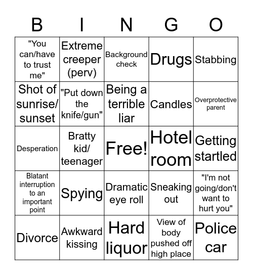 Lifetime Movie Bingo Card