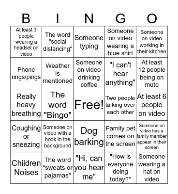 Social Distancing Conference Call Bingo! Bingo Card