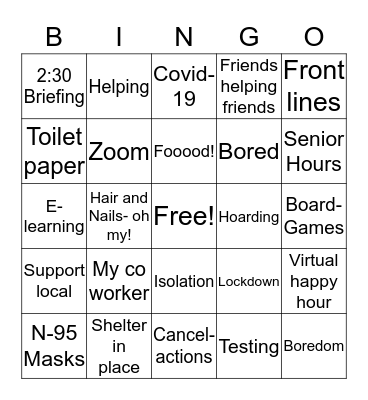 Coronavirus 2020 Bingo Card
