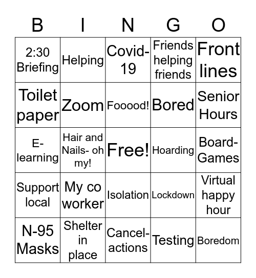 Coronavirus 2020 Bingo Card