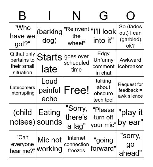 Staff Meeting Bingo Card