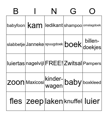 Baby shower bingo Card