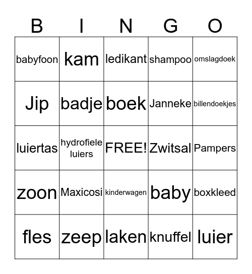 Baby shower bingo Card