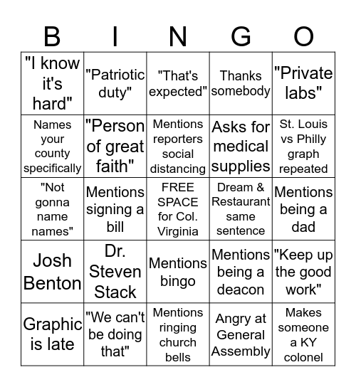 Andy Beshear Bingo Card