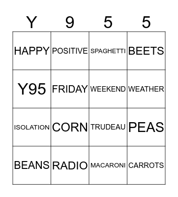 Y95 WORD BINGO Card