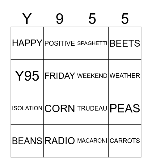 Y95 WORD BINGO Card
