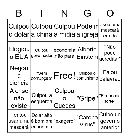 Pronunciamento Bolsonaro Bingo Card