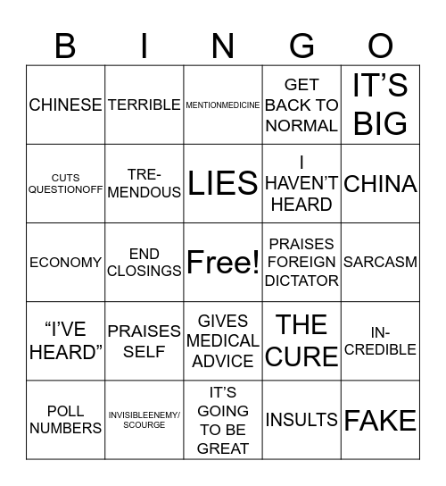 TRUMP PRESS BRIEF Bingo Card