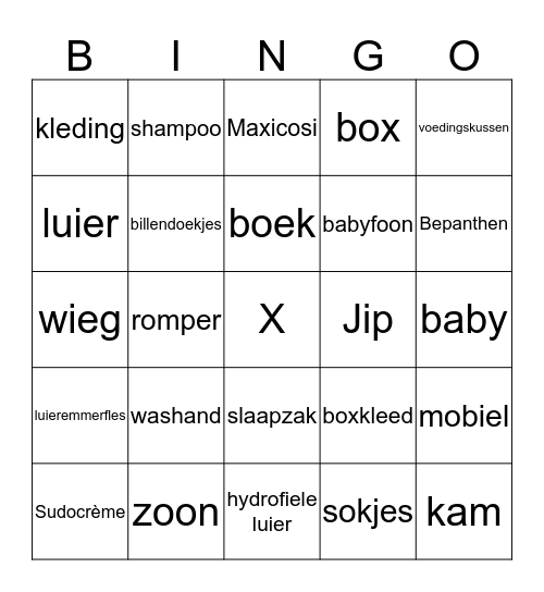 Babyshower bingo Card