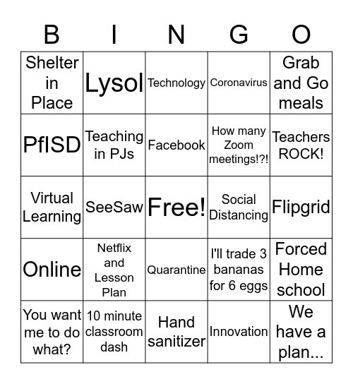 Work at Home- Teacher Addition  Bingo Card