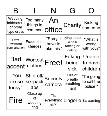 Lifetime Movie Bingo Card