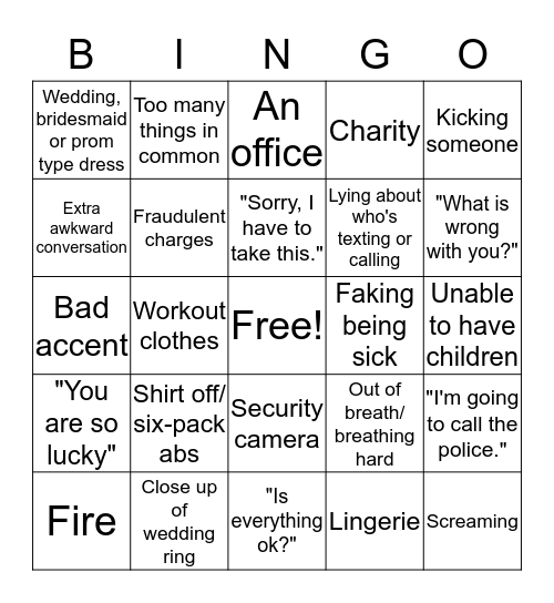 Lifetime Movie Bingo Card