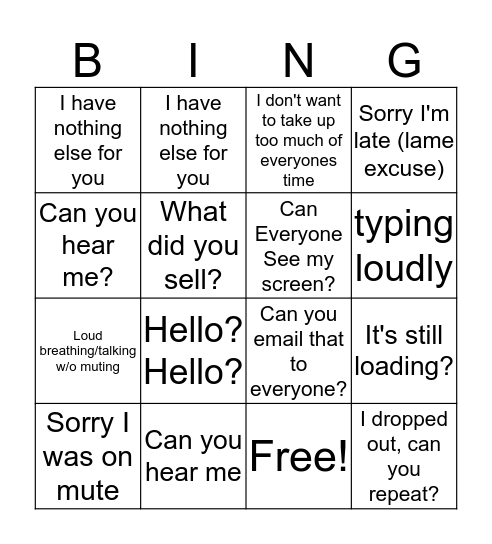 Recap Bingo Card