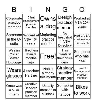 VSA Bingo Card