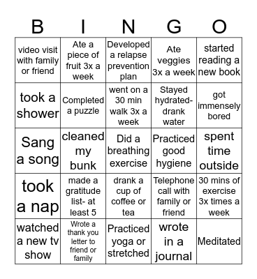 self-care During Covid-19 Bingo Card