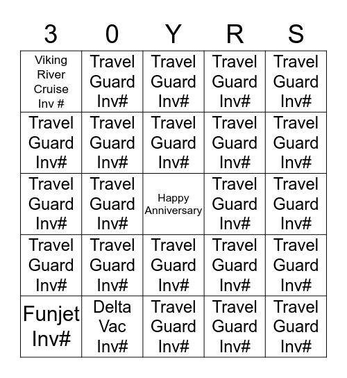 Travel Leaders/Suntime Travel Bingo Card