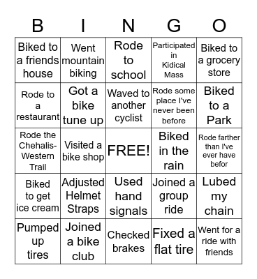 Kidical Mass Bike Bingo Card