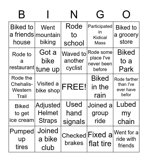 Kidical Mass Bike Bingo Card
