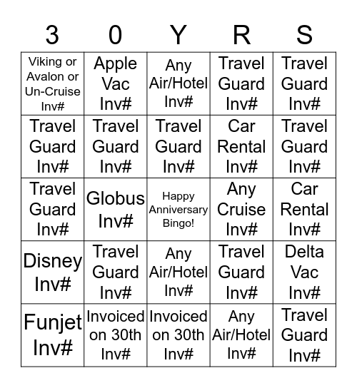 Travel Leaders/Suntime Travel LLC Bingo Card