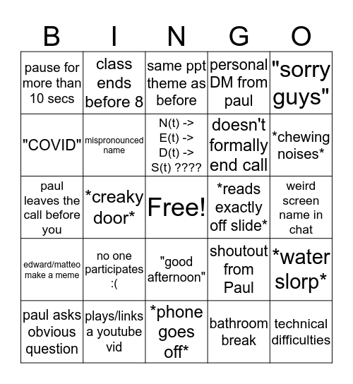 scty bingo, bingoing, bingone Bingo Card