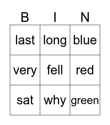 Lemon Words Bingo Card