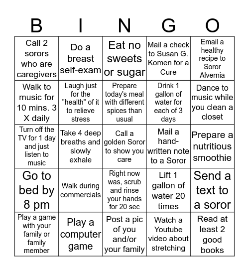 CORONAVIRUS Fitness BINGO Card