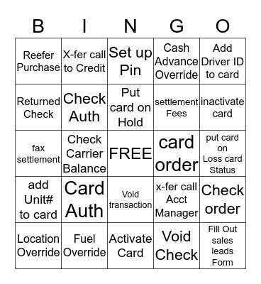 EFS LLC BINGO Card