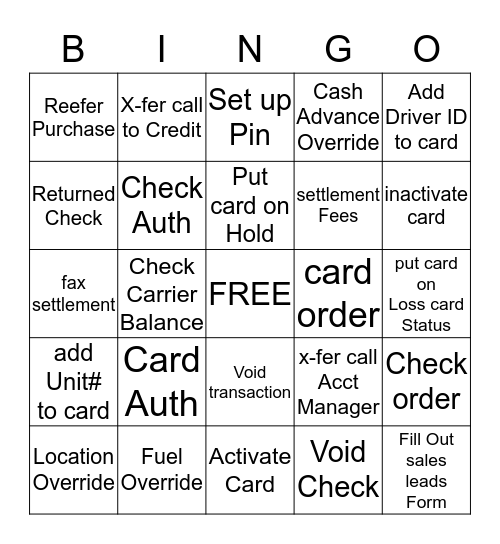 EFS LLC BINGO Card