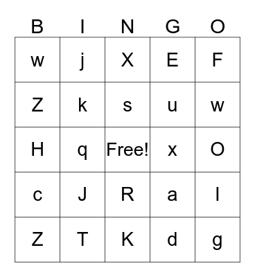 Letters  Bingo Card