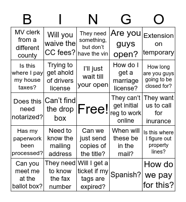 COVID 19 Bingo Card