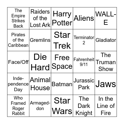 Summer Movie Blockbusters Bingo Card