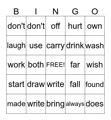 Grade 2 & 3 Sight Words Bingo Card
