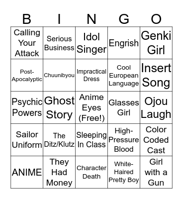 Anime Bingo Card