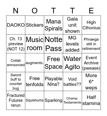 Dragalia Digest Bingo Card