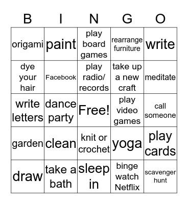 Quarantine Bingo Card