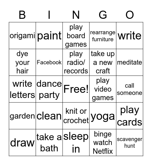 Quarantine Bingo Card