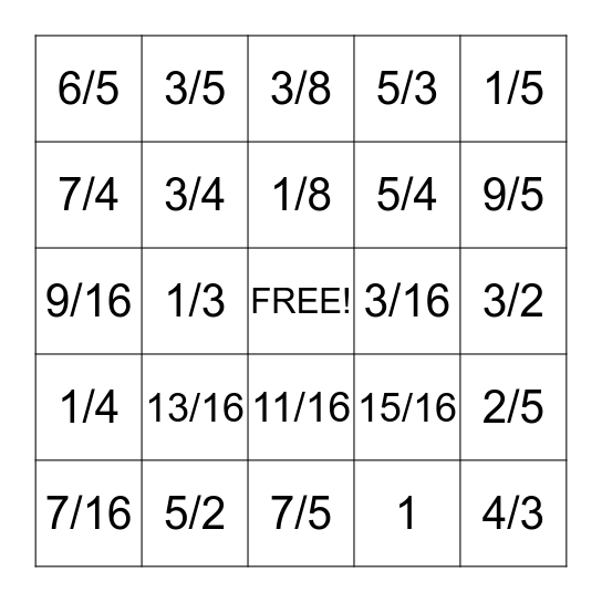 Fun with Fractions Bingo Card