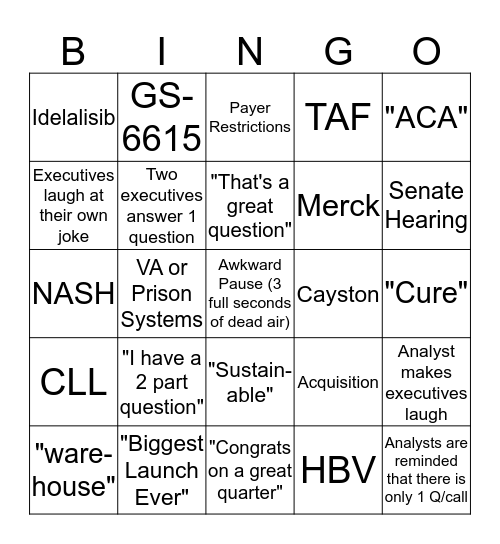 Q2'14 EARNINGS CALL BINGO Card