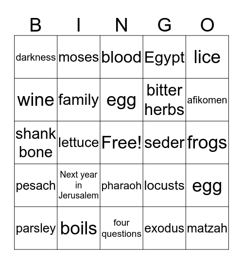 Passover Bingo  Bingo Card