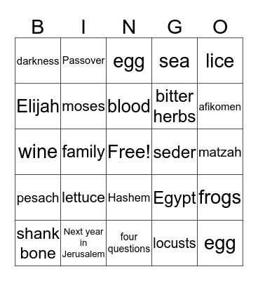 Passover Bingo  Bingo Card