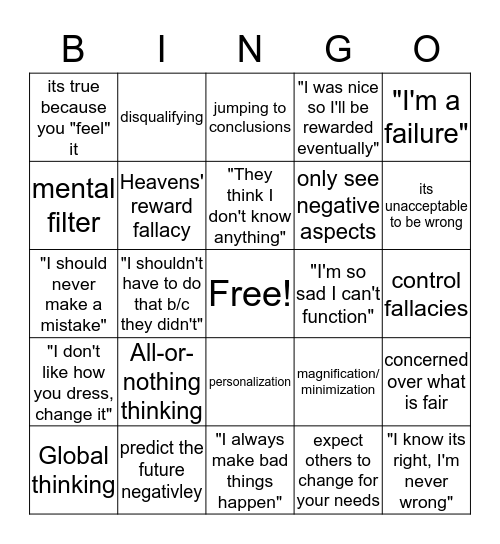 Thinking Errors  Bingo Card