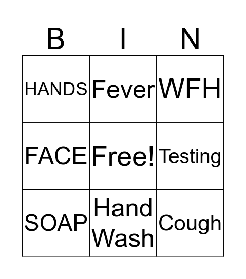 COVID Bingo Card