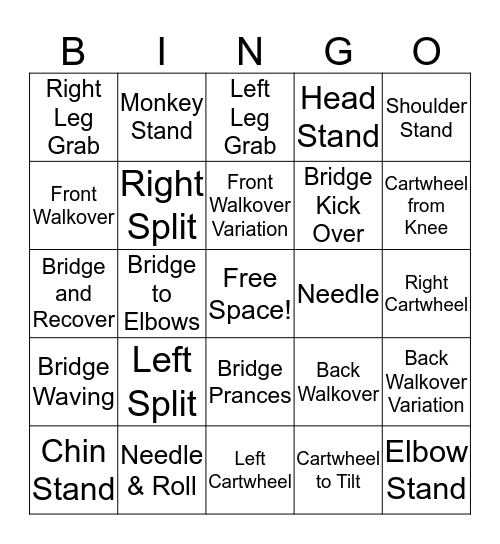 Kickit Acro Bingo   Bingo Card