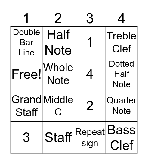 Piano Class Bingo Card