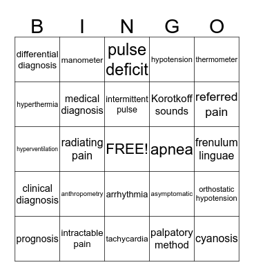 Term Words Bingo Card